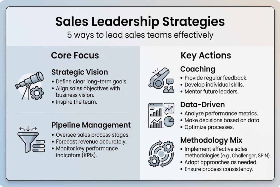 Infographic with five sales leadership strategies