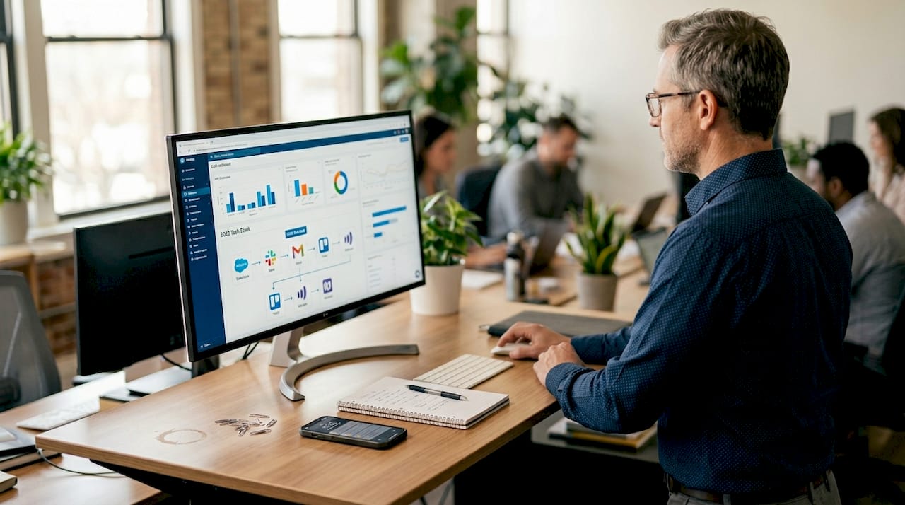 Manager reviewing consolidated sales tech tools
