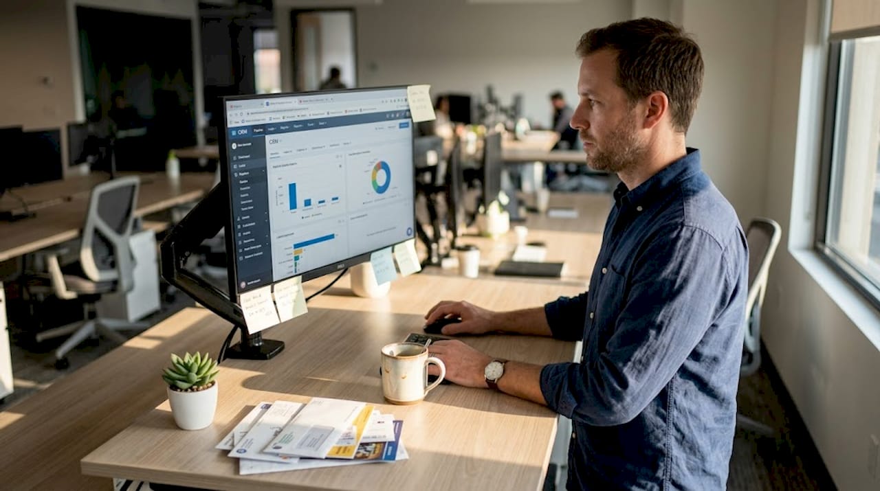 Salesperson updating CRM lead qualification fields