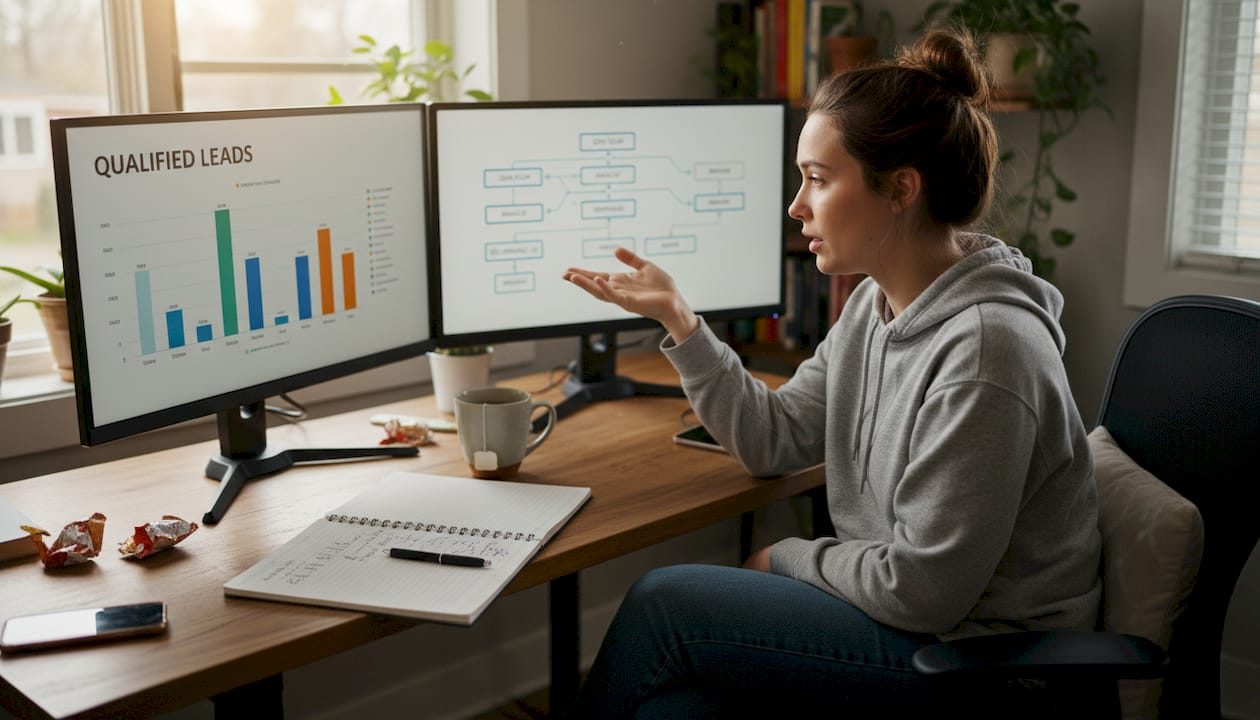 Marketing analyst checking lead nurturing reports