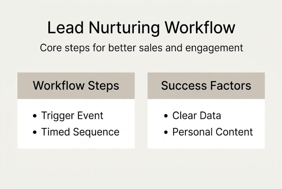 Infographic on lead nurturing workflow steps and factors