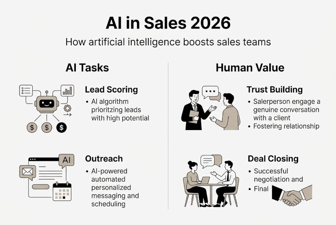 Infographic showing AI and human roles in sales