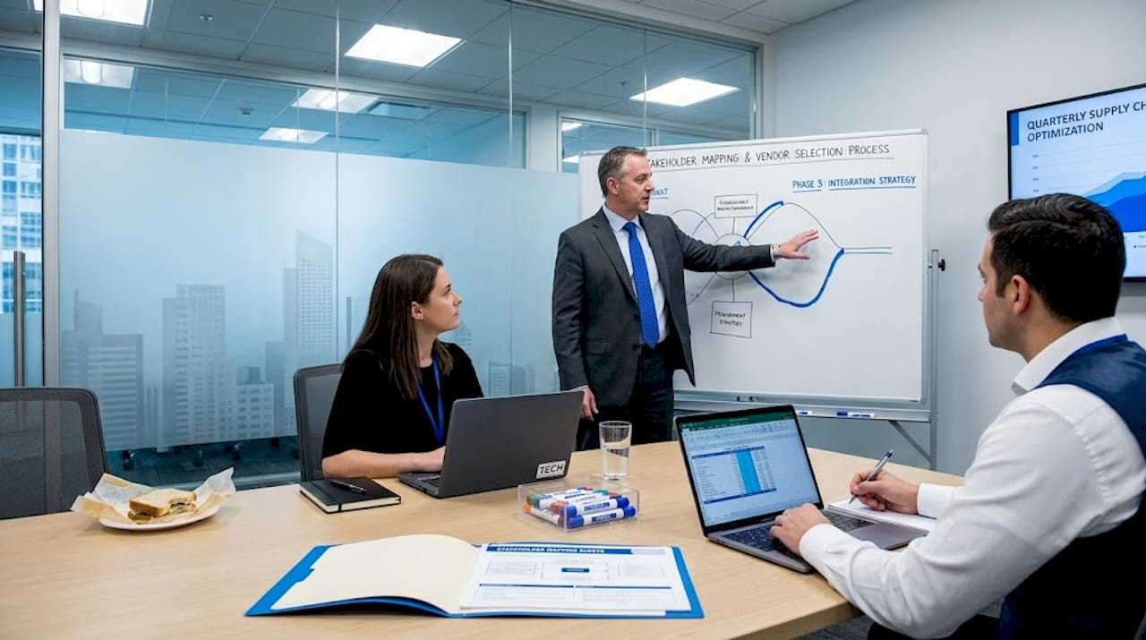 Business team discussing complex buying process