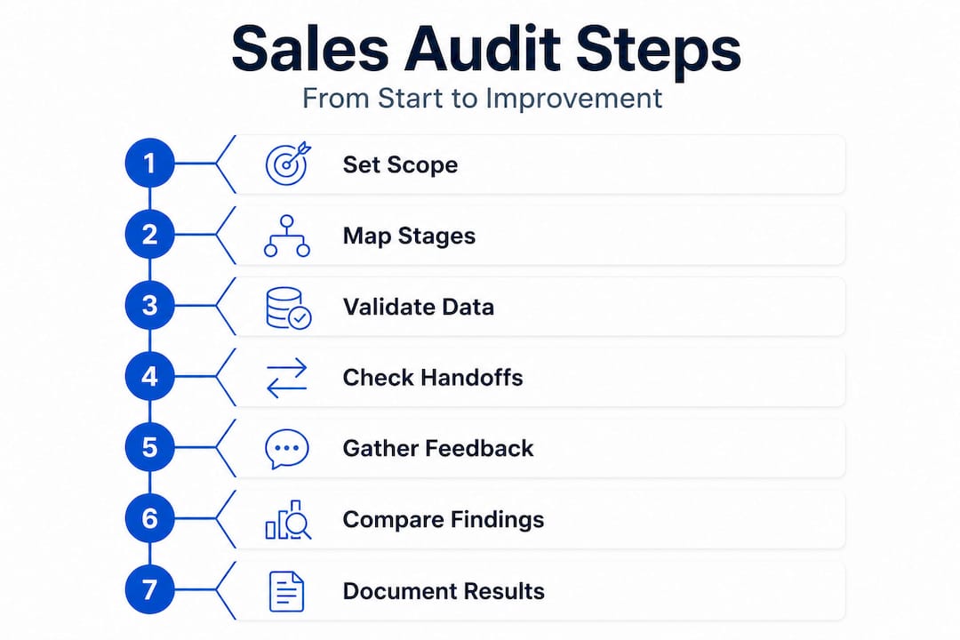 Vertical infographic outlining sales audit steps
