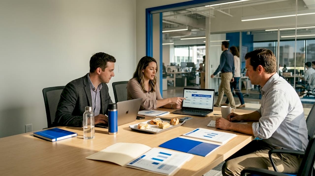 Sales team reviewing benchmark target data