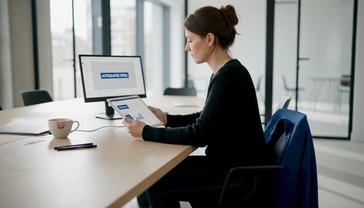 Account executive automating CRM at shared table