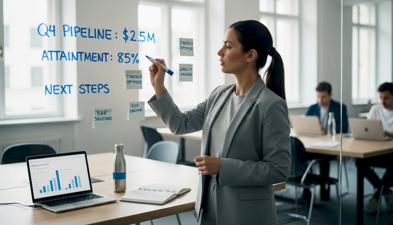 Revenue leader reviewing sales quota on whiteboard