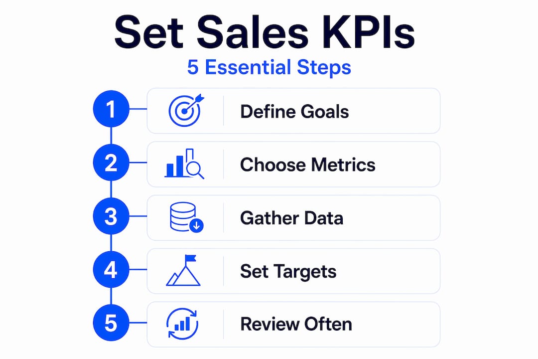 Infographic showing five steps to set sales KPIs