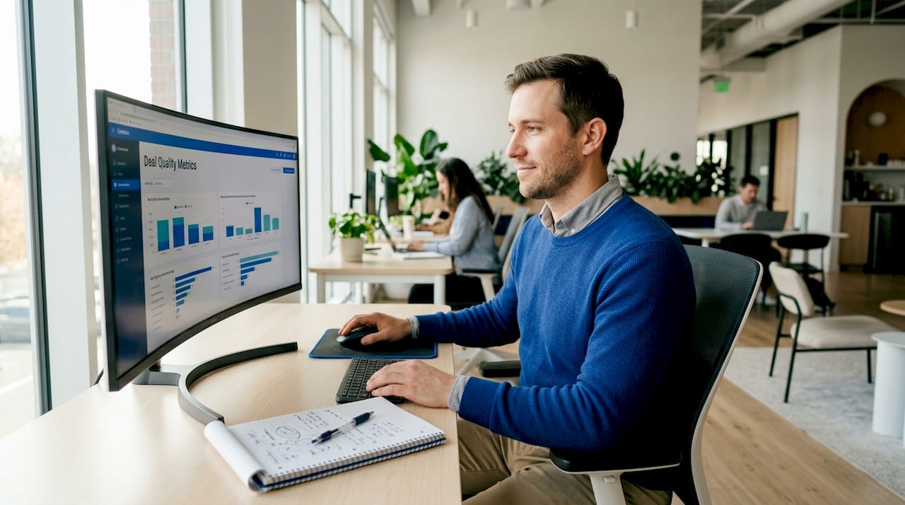 Specialist updating CRM dashboard in office
