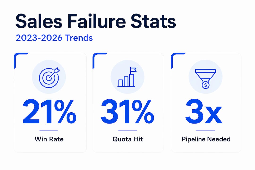 Infographic with key sales failure statistics for 2023-2026