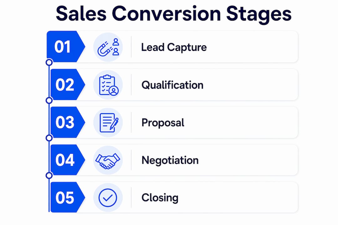 Infographic illustrating sales conversion process stages
