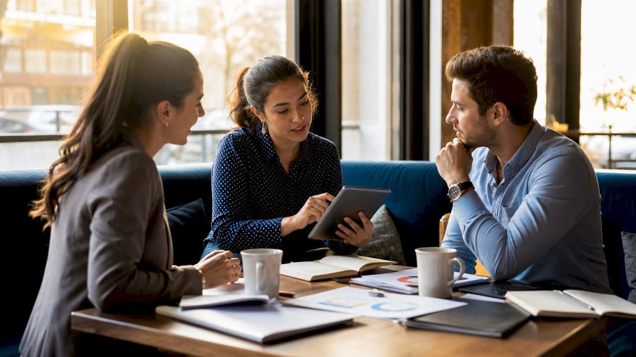 Sales team collaborating on productivity tools