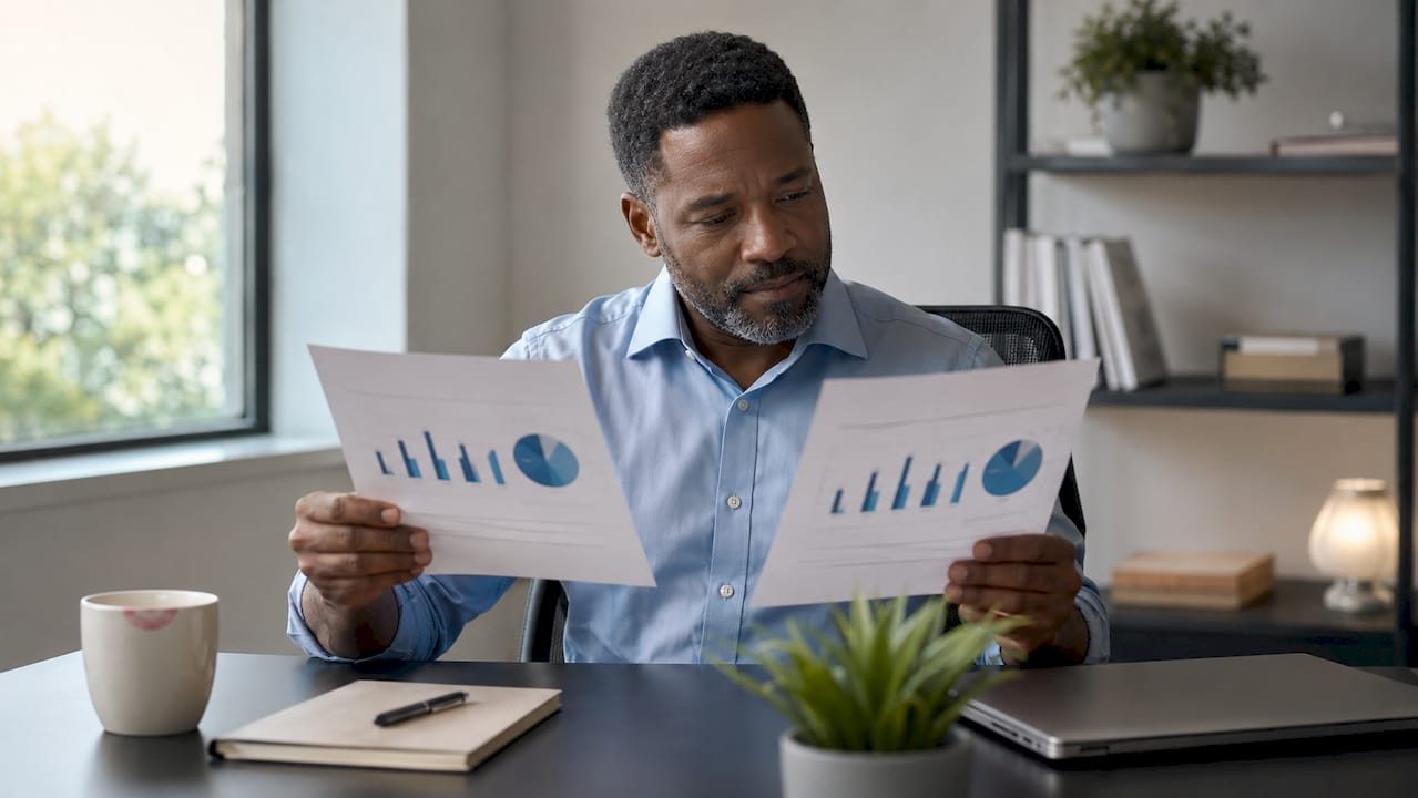 Hands comparing demand and lead generation reports