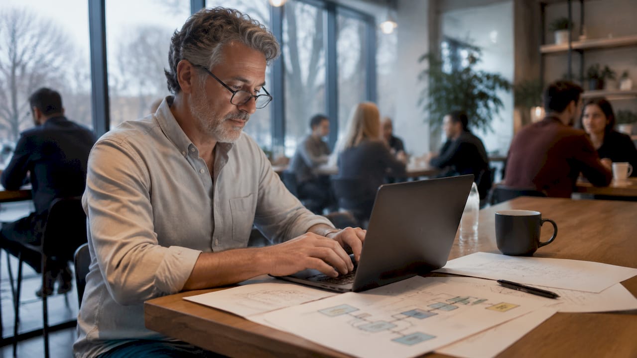Man typing on laptop designing nurture sequence