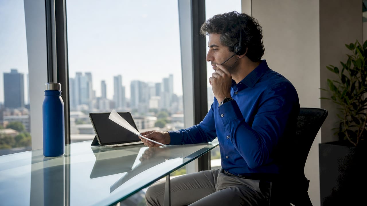 Man preparing for virtual sales training at desk