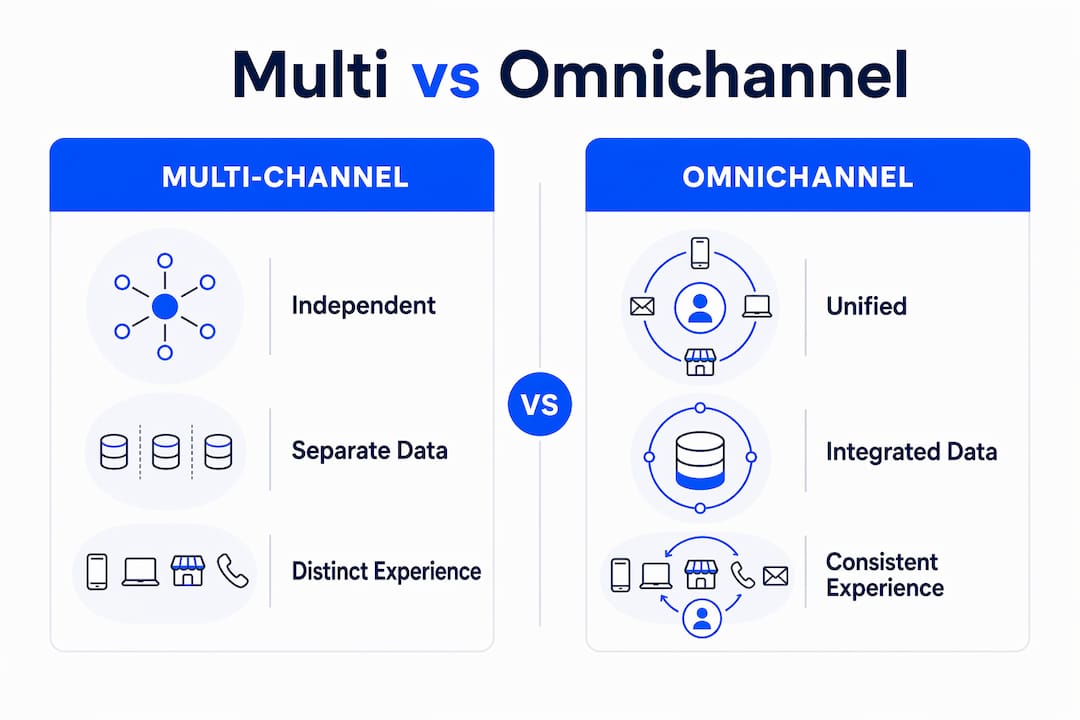 Infographic comparing multi-channel and omnichannel sales