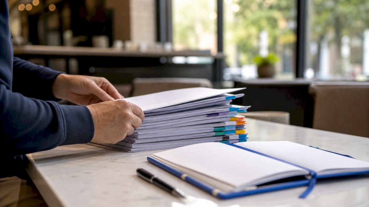 Hands organizing tiered target account folders
