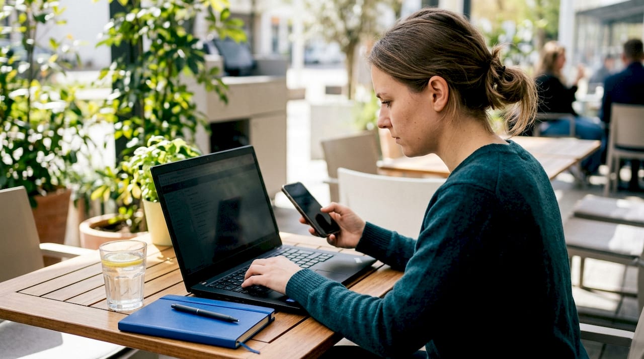 Sales rep working on CRM at office desk