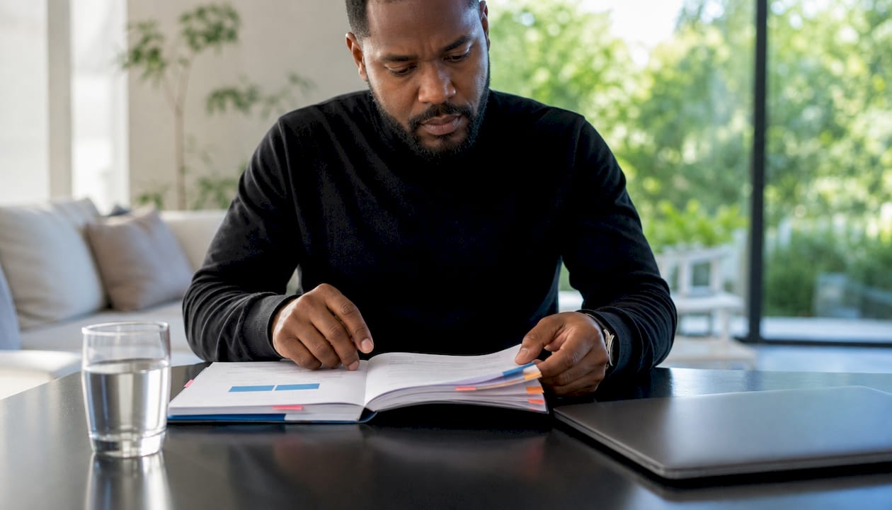 Hands reviewing sales playbook documents