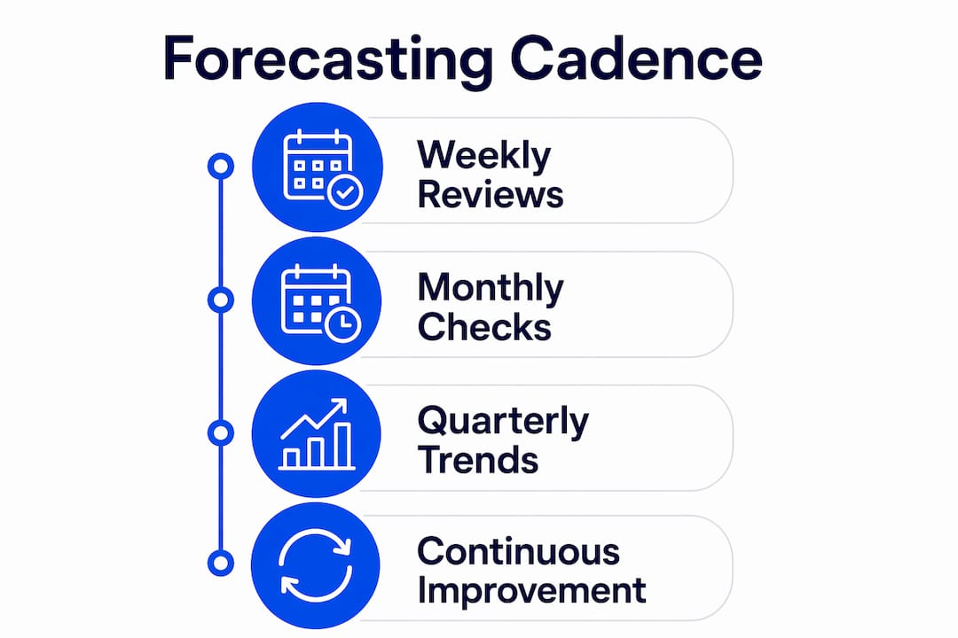 Infographic illustrating sales forecasting cadence steps
