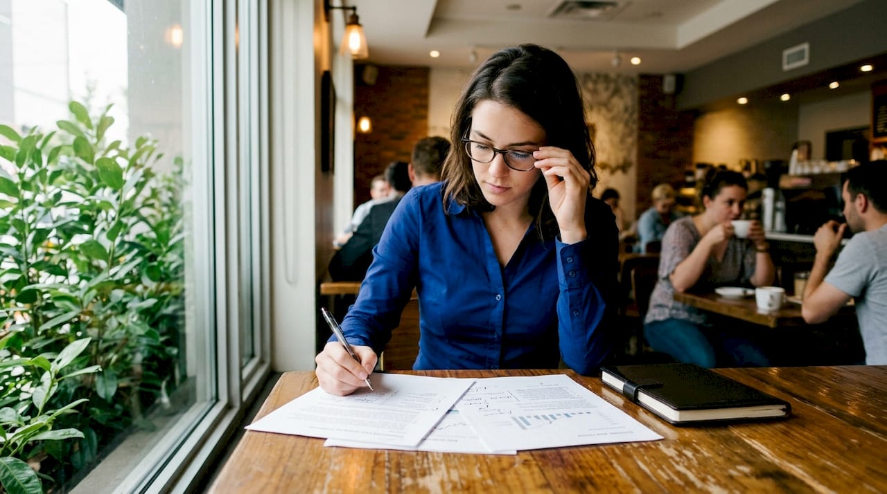 Person researching B2B prospects at desk