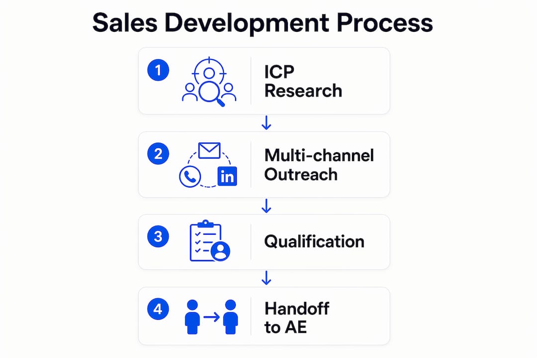 Infographic showing the sales development process steps