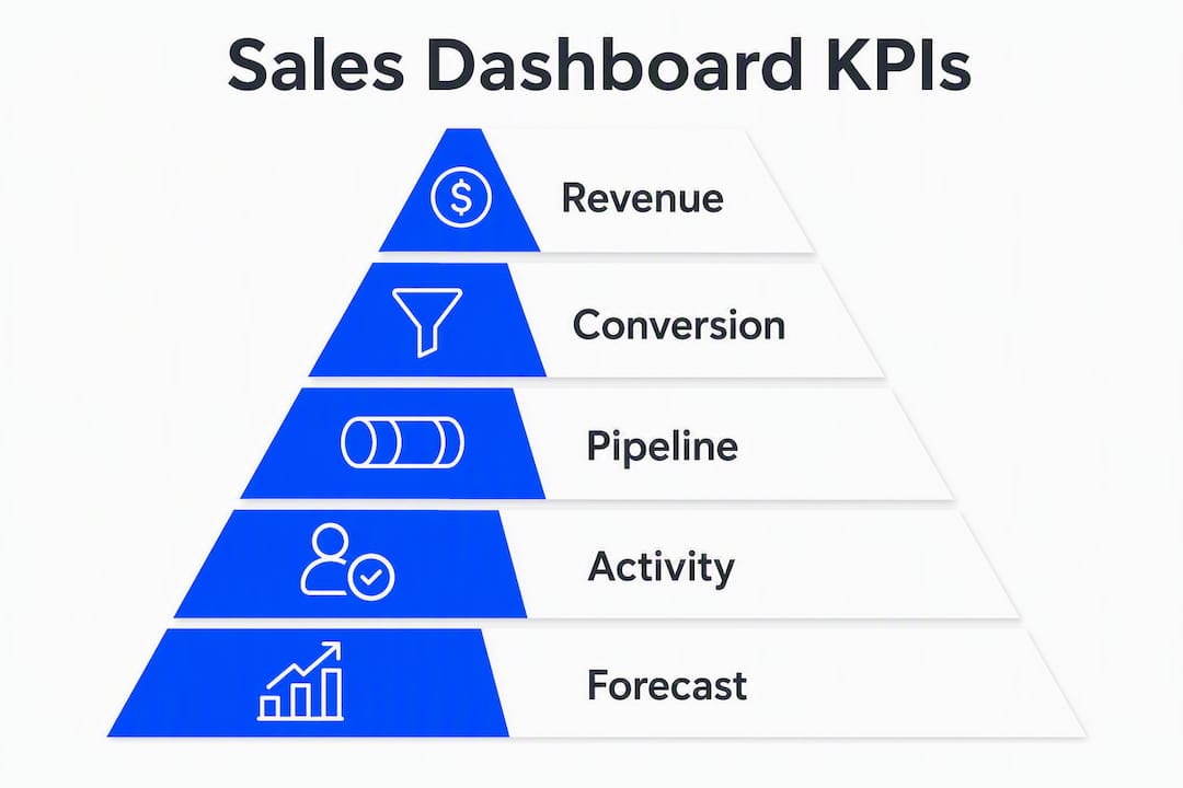 Infographic showing ranked core sales dashboard KPIs