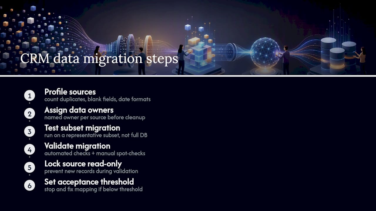 CRM data migration validation workflow