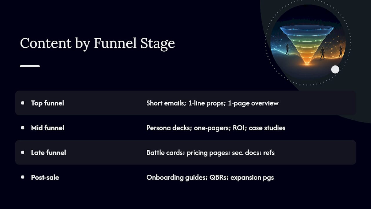 What Sales Content Do You Actually Need at Each Funnel Stage? — overview diagram