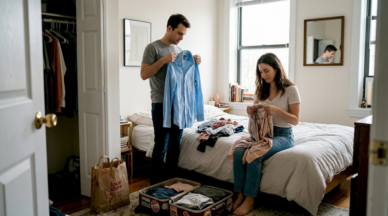 Couple selecting clothes for photoshoot