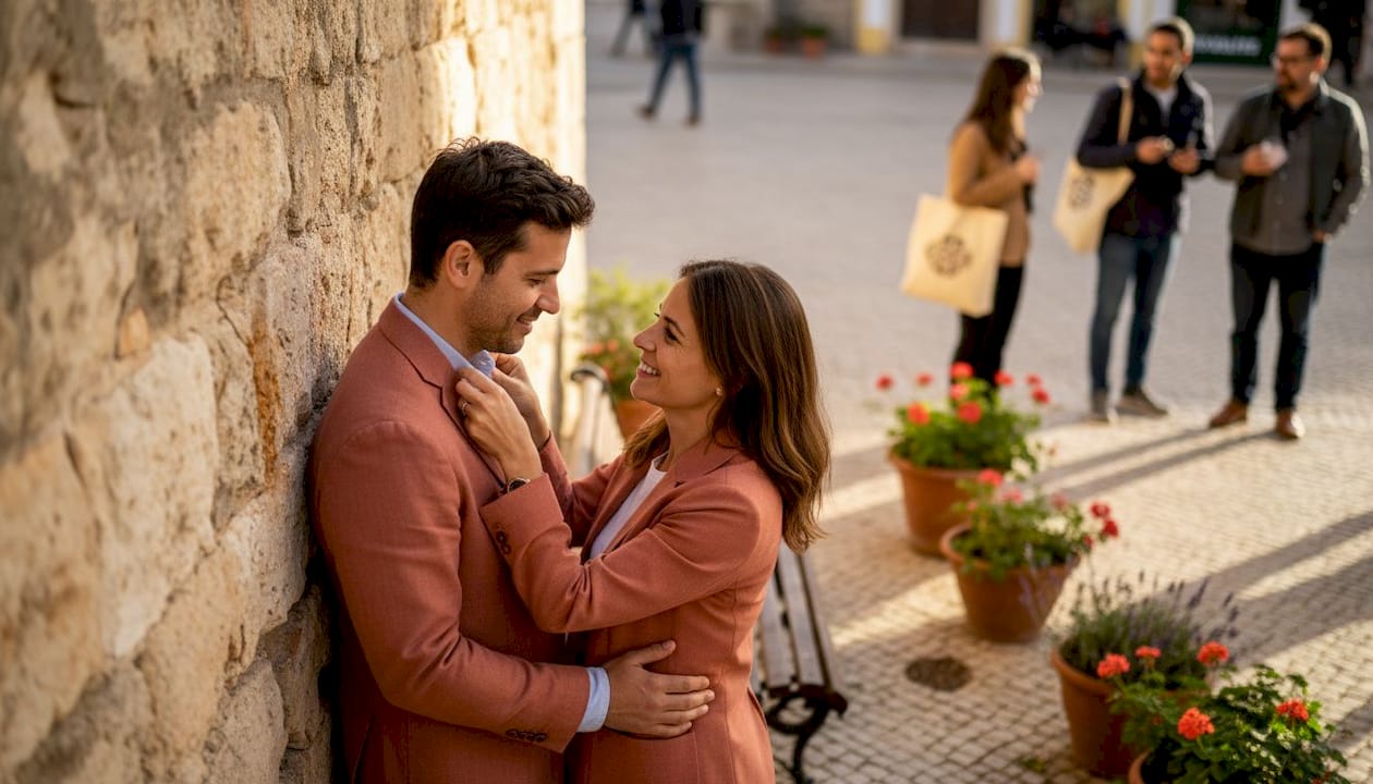 Couple enjoying relaxed Algarve portrait