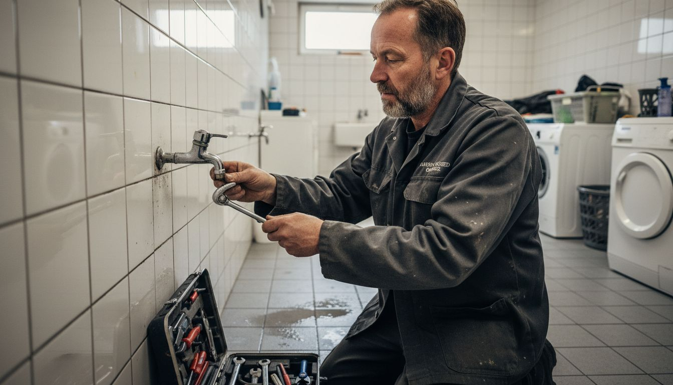 De conciërge zorgt voor het onderhoud van de sanitaire voorzieningen.