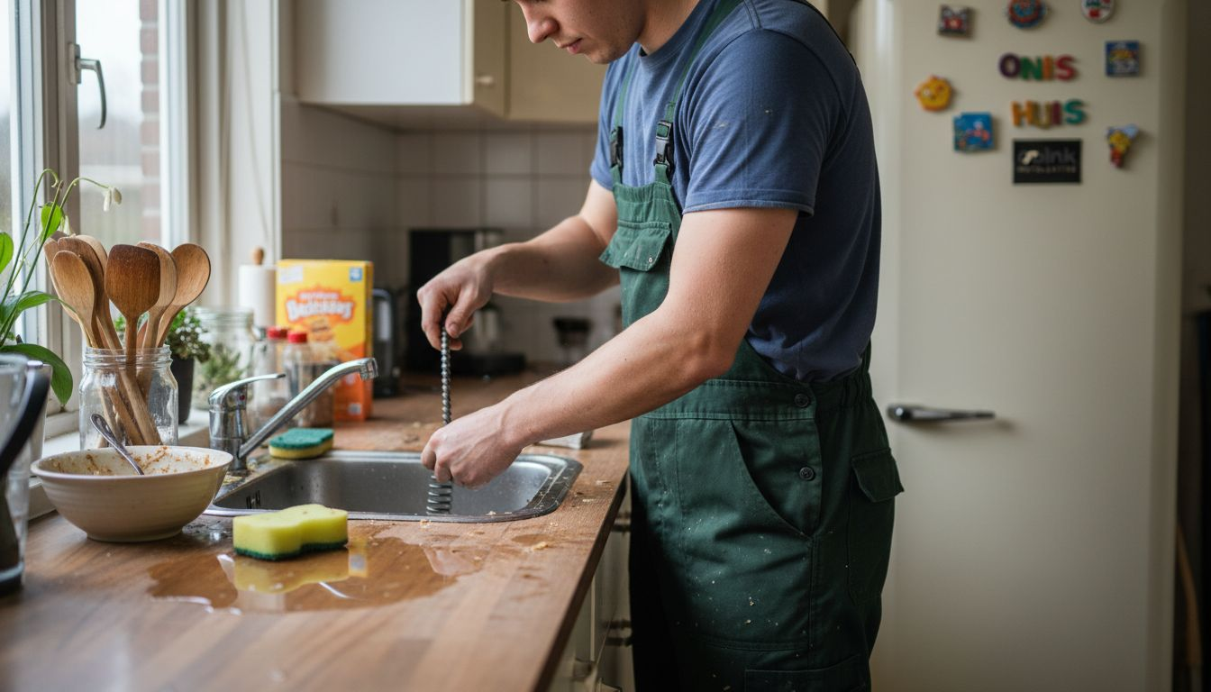 Loodgieter verhelpt verstopping in de gootsteen