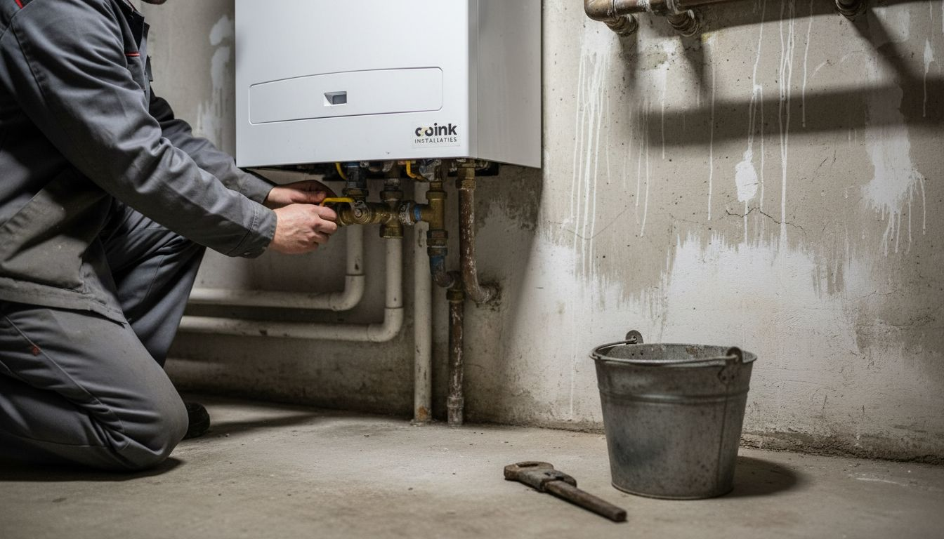 Een monteur regelt de gaskraan van de cv-ketel nauwkeurig af.