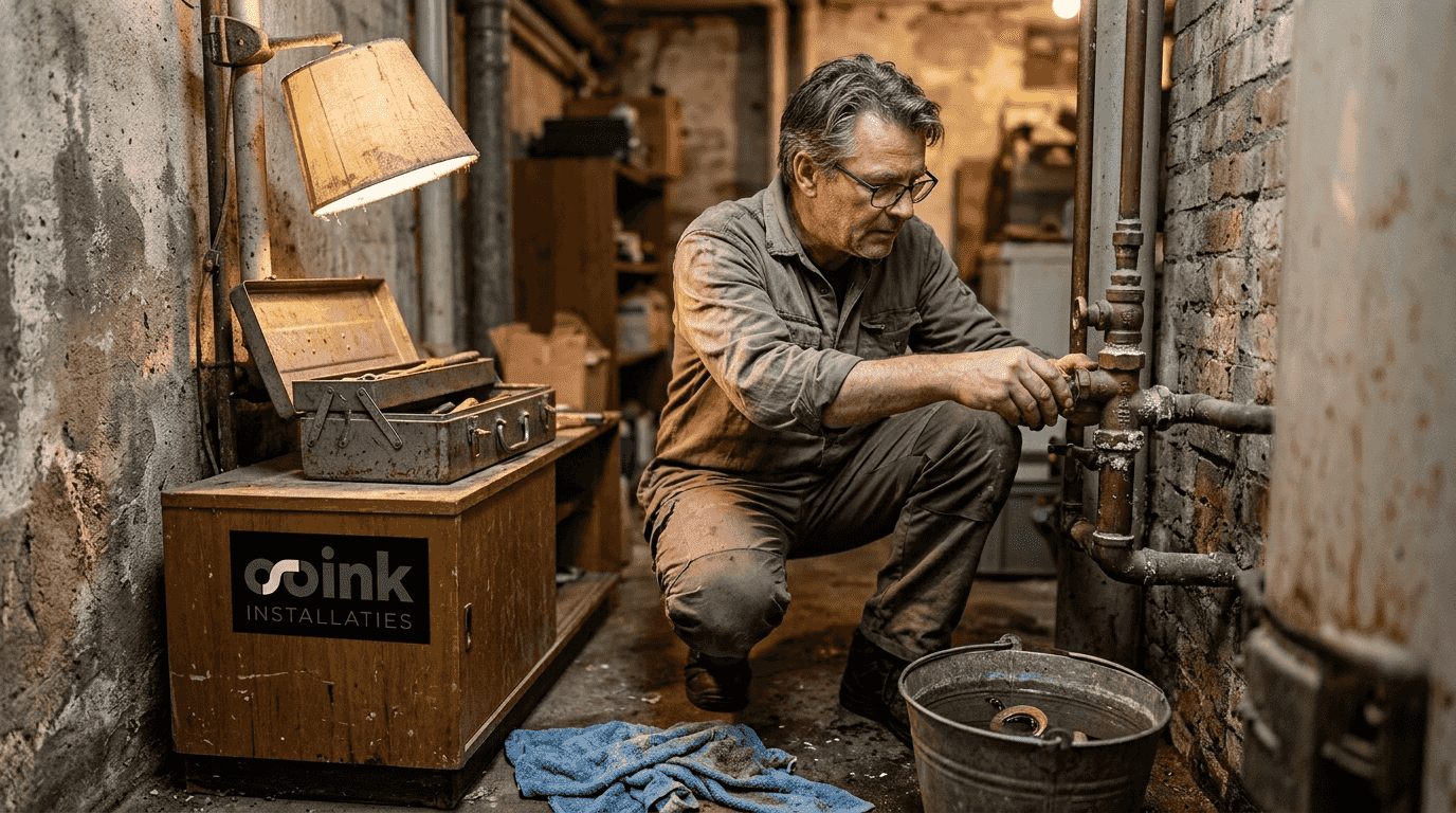 Een man is bezig met het onderhoud van de cv-ketel.