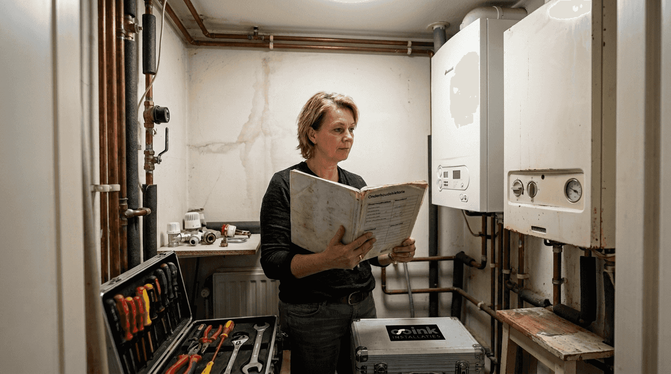 Een woningeigenaar bekijkt de verschillen tussen een moderne HR-ketel en zijn oude cv-ketel. Hij vraagt zich af wat de voordelen zijn van overstappen naar een energiezuinige installatie, zoals lagere stookkosten, een hoger rendement en minder onderhoud.