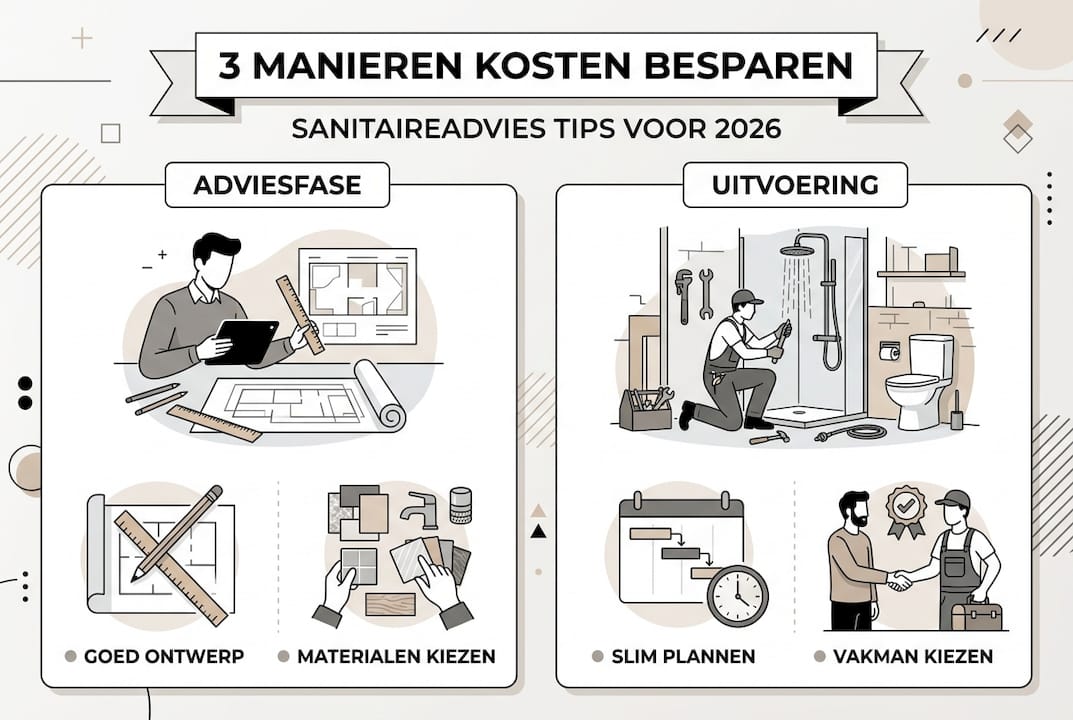 Handige infographic met slimme bespaartips en praktisch installatieadvies voor sanitair