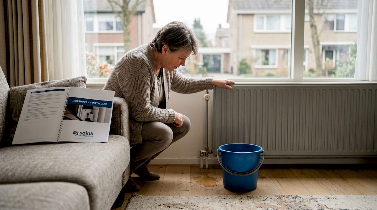 Hengelose vrouw kijkt verwarming na in eigen huis