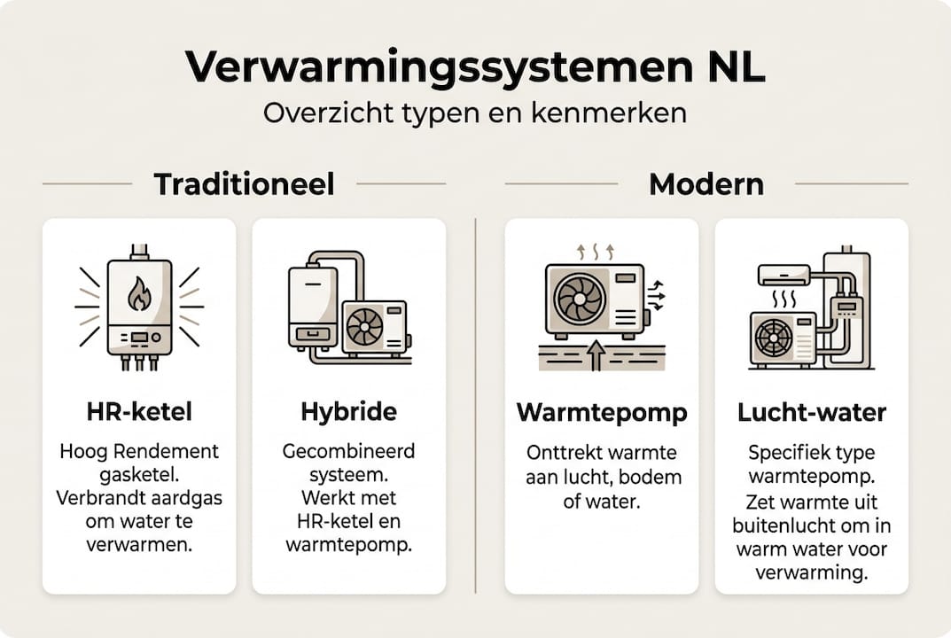 Overzicht van verschillende soorten verwarmingssystemen in beeld