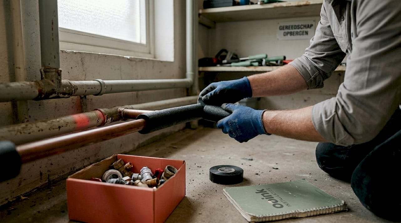 Met de handen breng je eenvoudig een isolerende schuimlaag aan om de leiding.