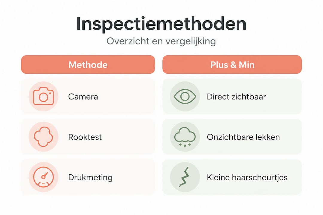Overzichtelijke infographic van de verschillende inspectiemethoden voor leidingen
