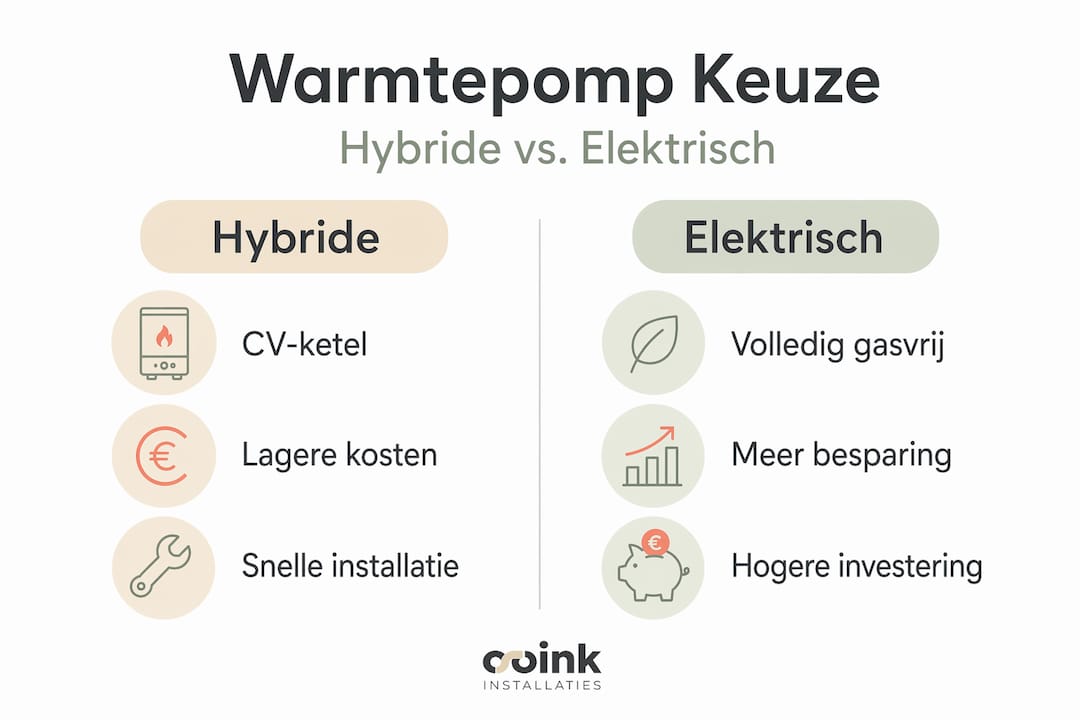 Infographic: de verschillen tussen een hybride en een volledig elektrische warmtepomp overzichtelijk in beeld