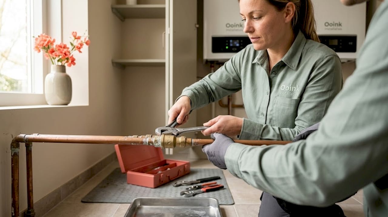 Controle en onderhoud van de keerklep in de waterleiding van de bijkeuken uitvoeren.