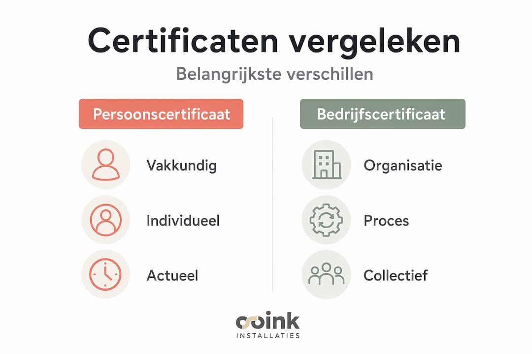 In één oogopslag het verschil tussen een persoonscertificaat en een bedrijfscertificaat duidelijk maken? Deze infographic zet het overzichtelijk voor je op een rij.