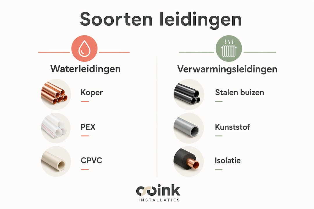Overzichtelijke infographic waarin de verschillen tussen waterleidingen en verwarmingsbuizen in huis worden toegelicht.