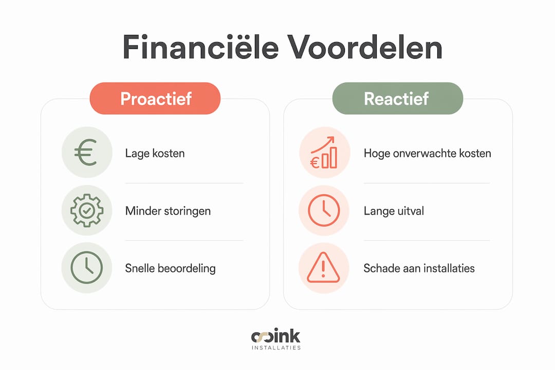 Deze infographic laat zien waarom investeren in preventief onderhoud zich financieel dubbel en dwars terugbetaalt ten opzichte van reactief ingrijpen.