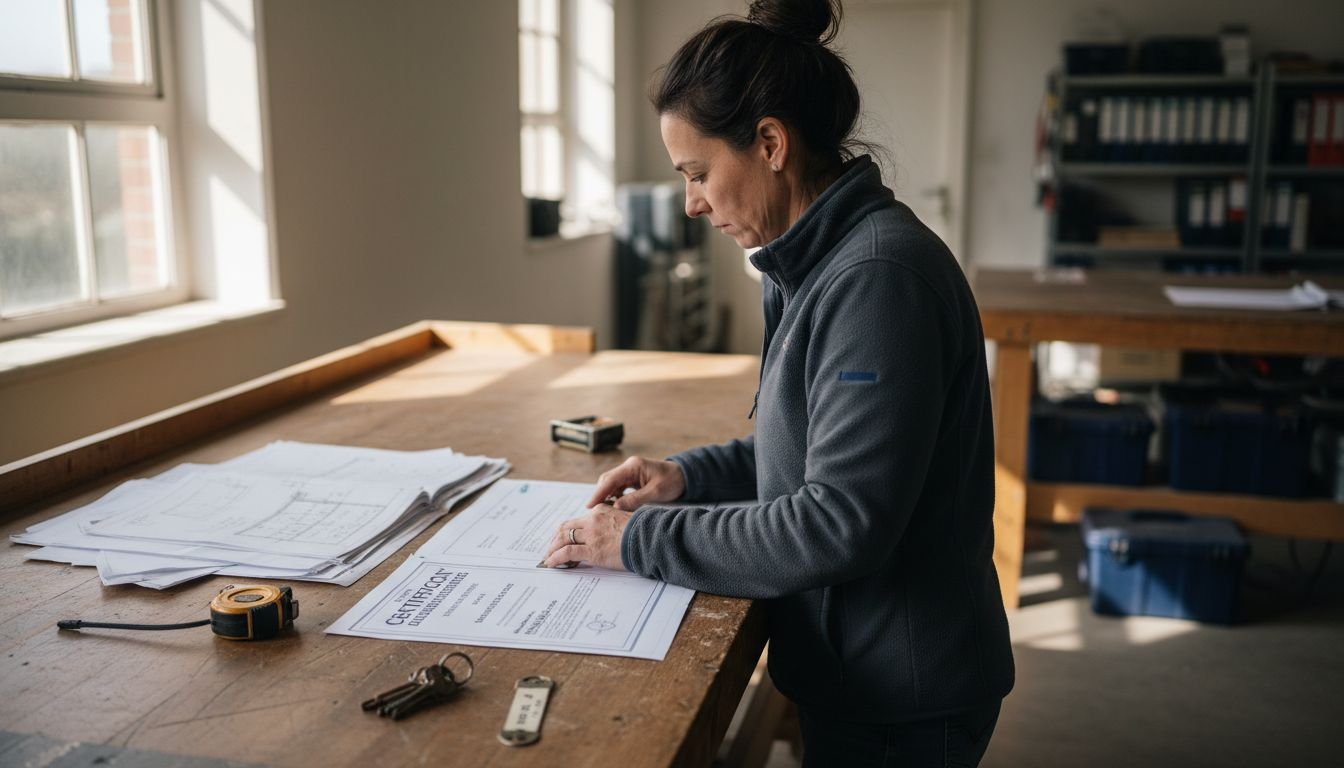 Een inspecteur kijkt de certificeringspapieren nauwkeurig na.
