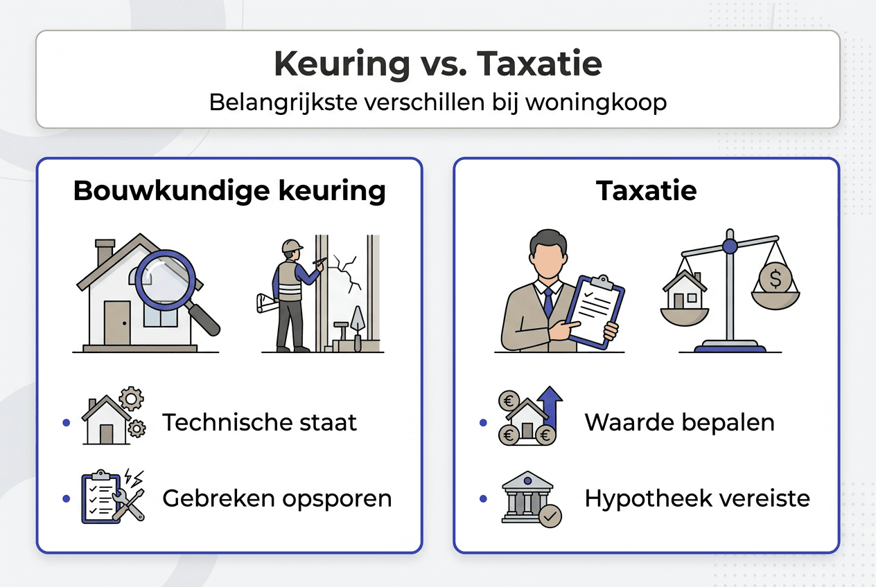 Overzicht: de belangrijkste verschillen tussen een keuring en een taxatie