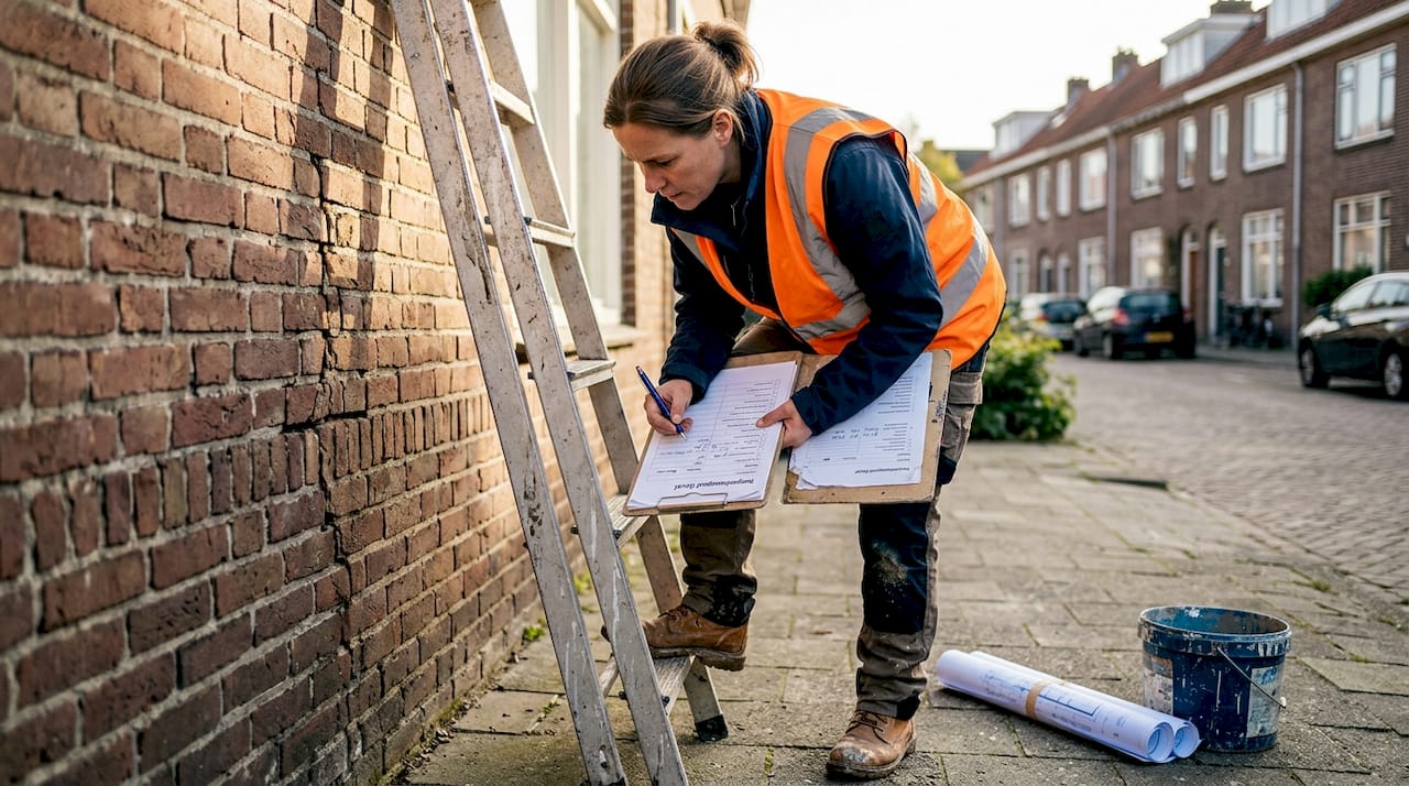 De inspecteur loopt buiten de lijst met gebreken na.