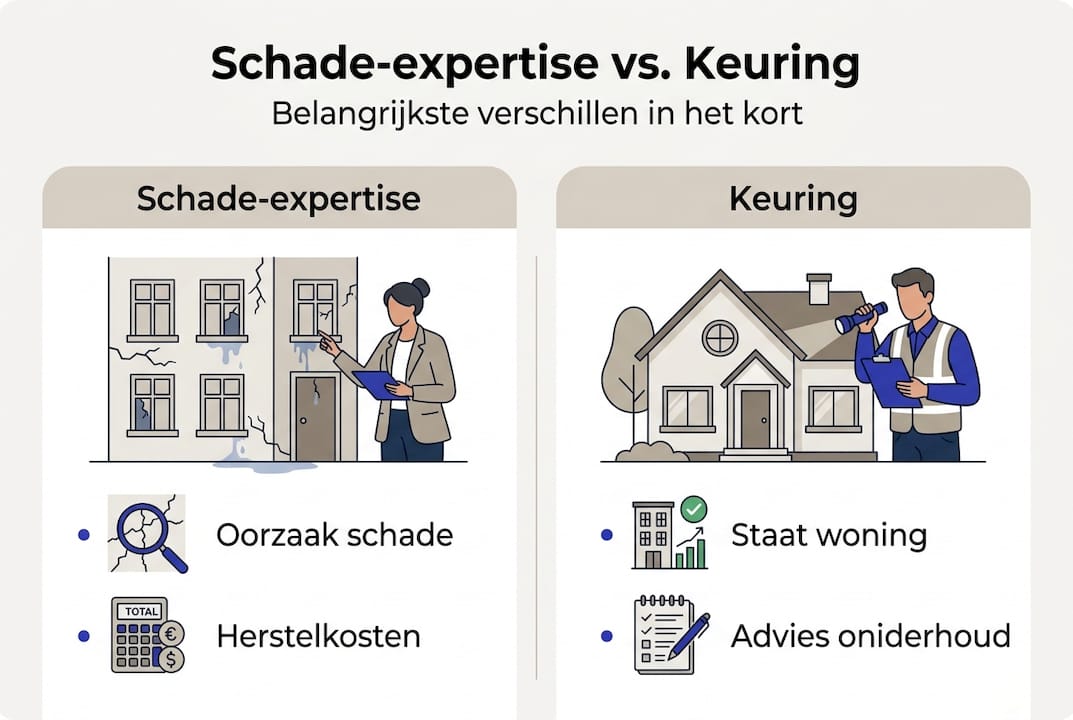 Infographic: Wat is het verschil tussen een schade-expertise en een keuring?